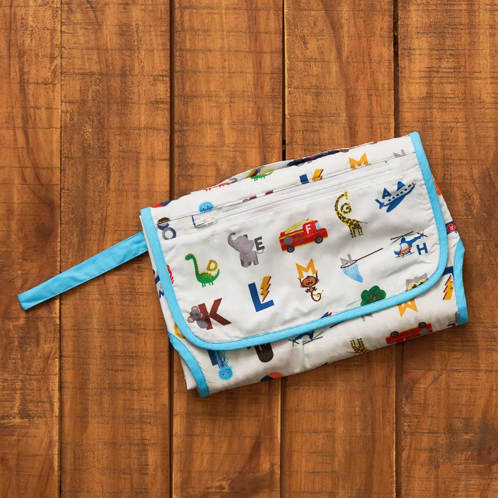Alphabets Blue Organic Diaper Clutch