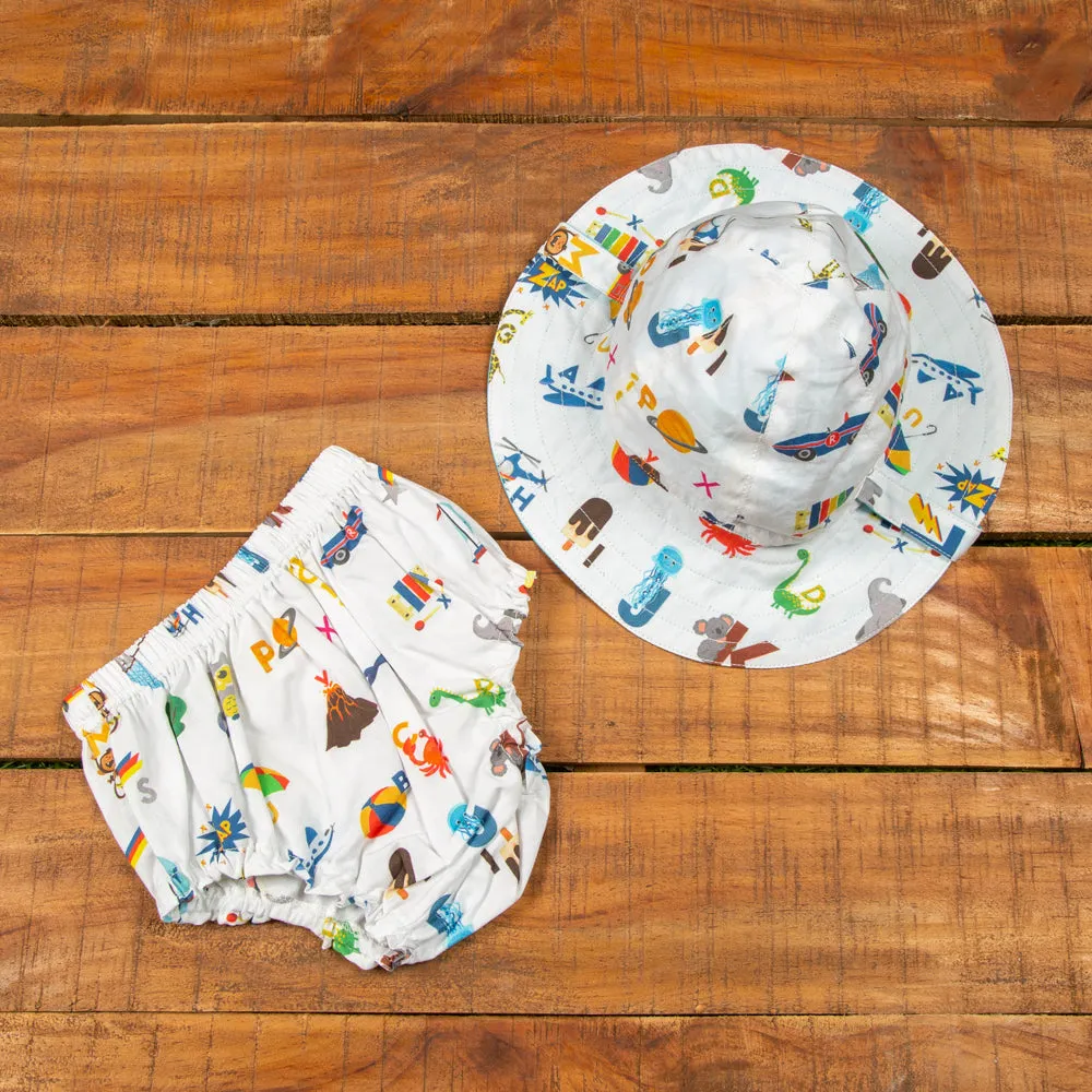 Alphabets Blue Organic Diaper Cover