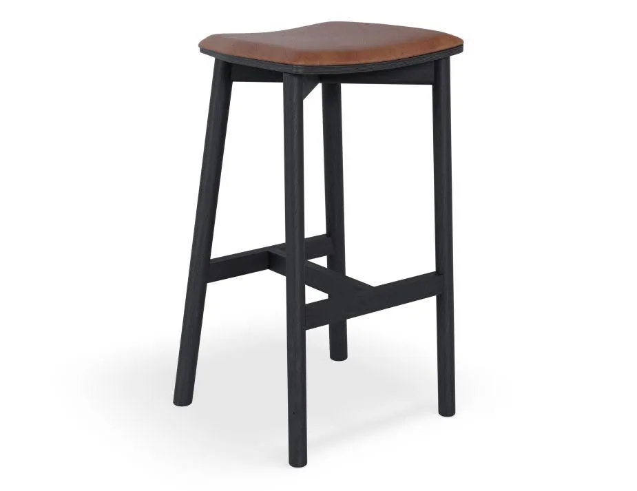 Andi Stool - Black - Backless with Pad - 66cm Seat Height Vintage Black Vegan leather Seat Pad