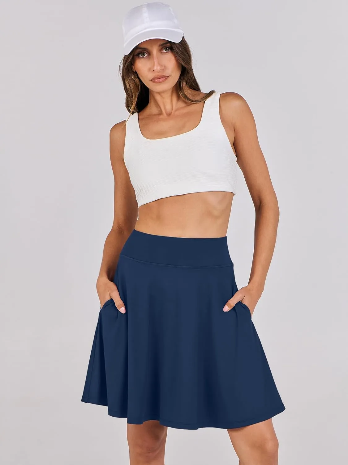 ANRABESS Women Knee Length Tennis Golf Skorts Skirts Summer High Waisted Athletic Skirt Casual Travel Built-in Shorts Clothes