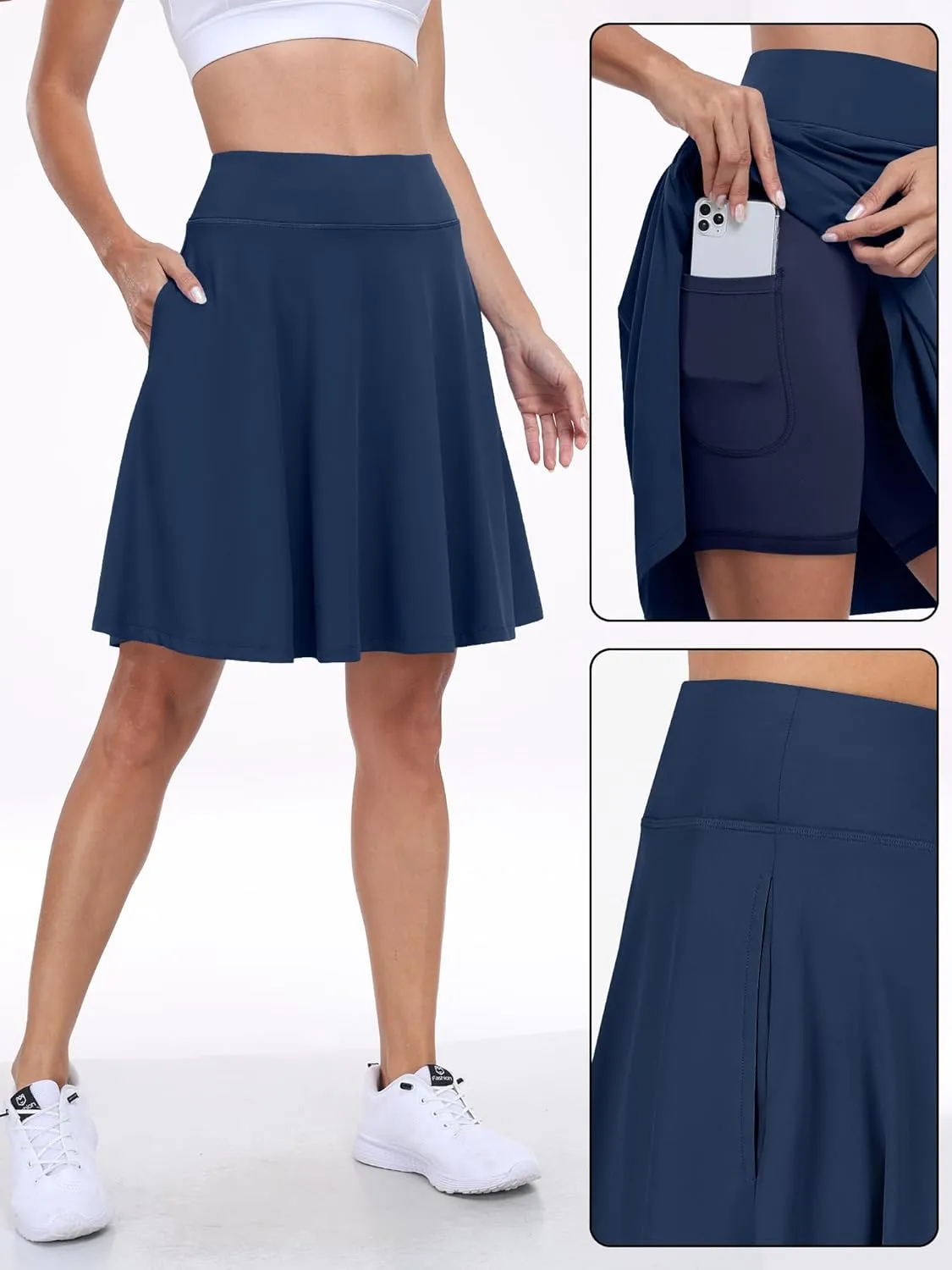 ANRABESS Women Knee Length Tennis Golf Skorts Skirts Summer High Waisted Athletic Skirt Casual Travel Built-in Shorts Clothes