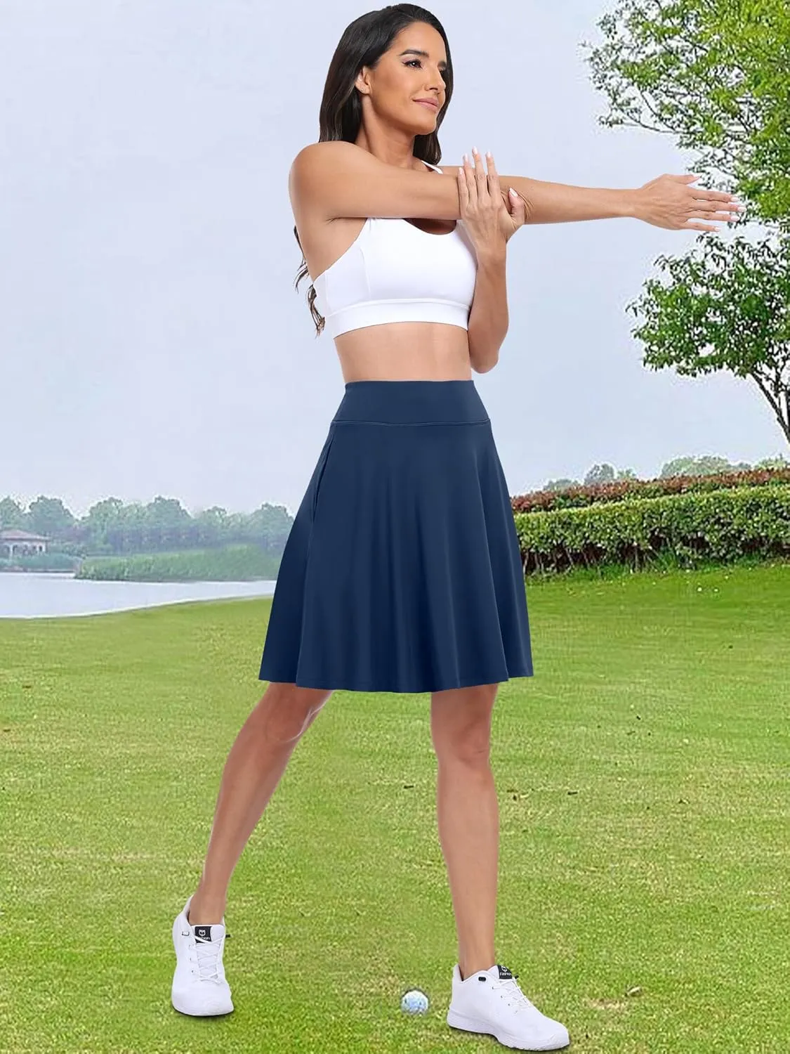 ANRABESS Women Knee Length Tennis Golf Skorts Skirts Summer High Waisted Athletic Skirt Casual Travel Built-in Shorts Clothes