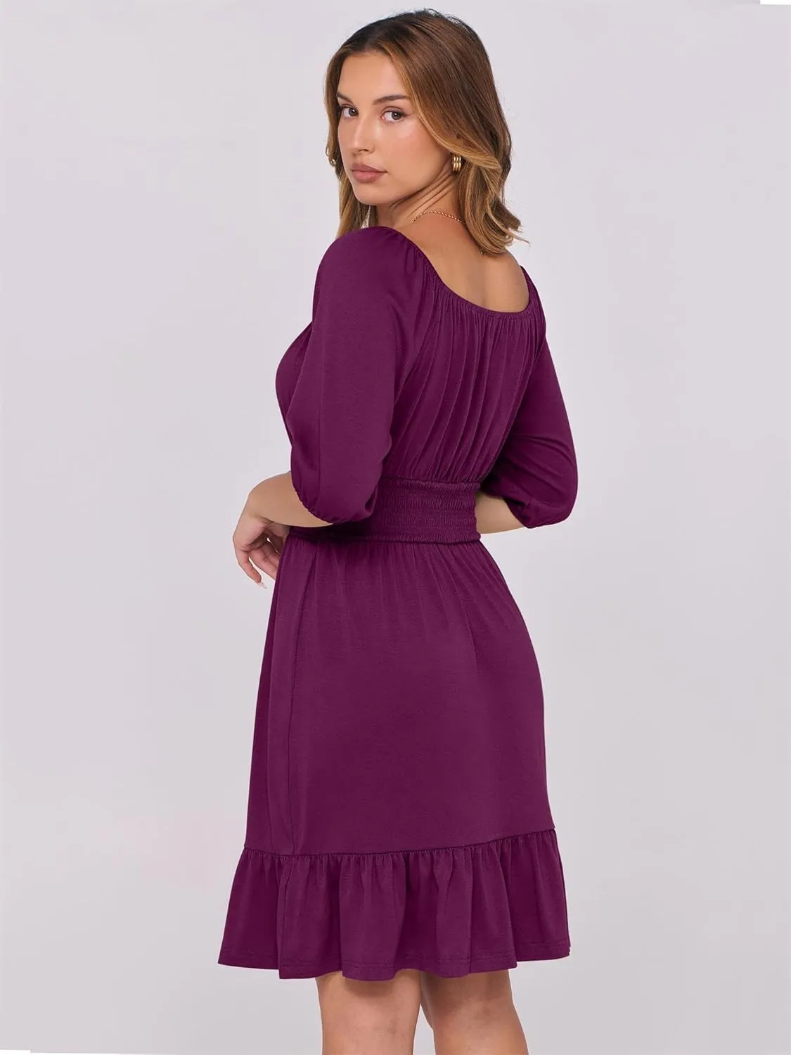 ANRABESS Women Summer Casual Short Lantern Sleeve Square Neck A-Line Flowy Boho Mini Dress 2025 Trendy Beach Travel Clothes