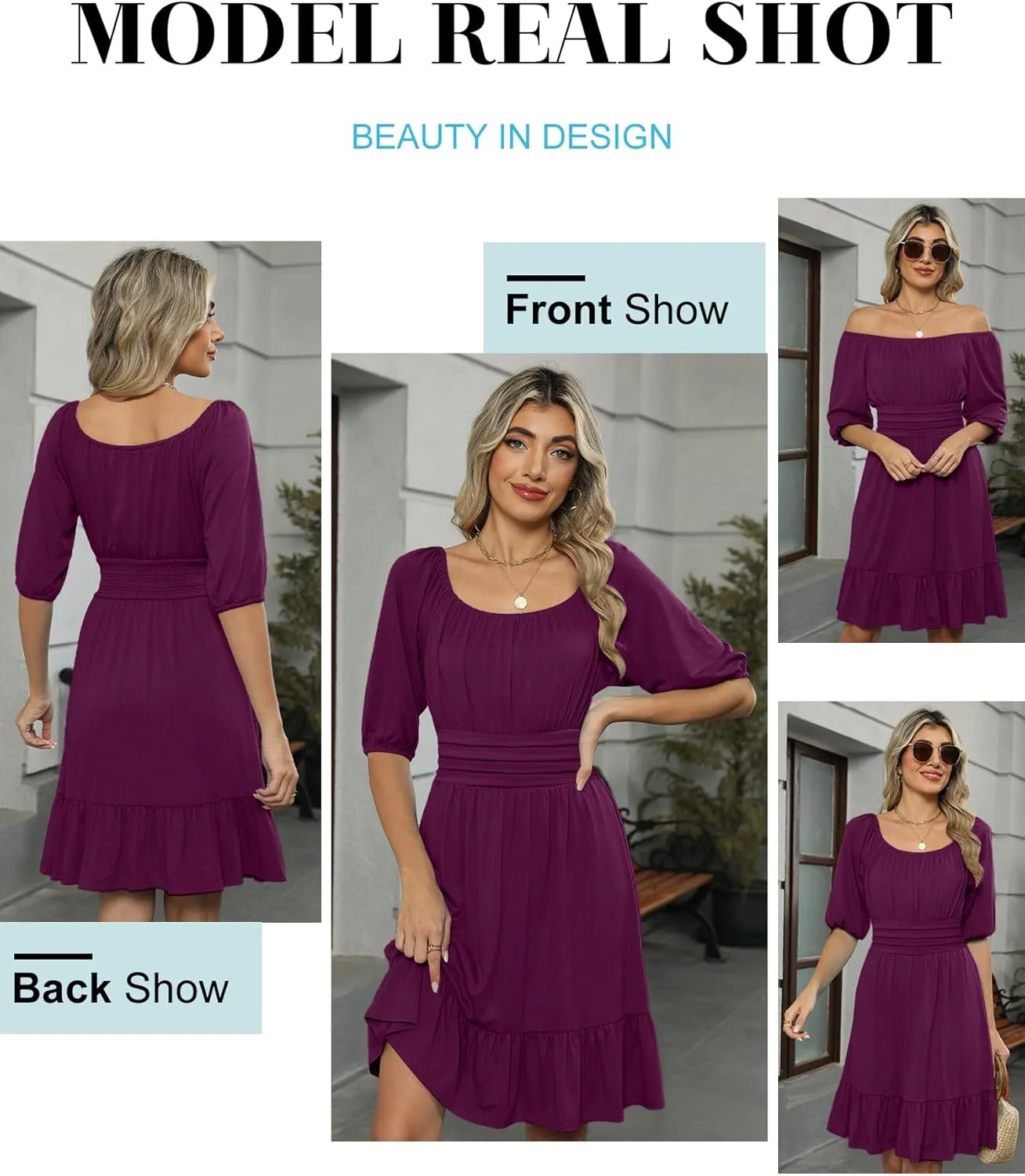 ANRABESS Women Summer Casual Short Lantern Sleeve Square Neck A-Line Flowy Boho Mini Dress 2025 Trendy Beach Travel Clothes