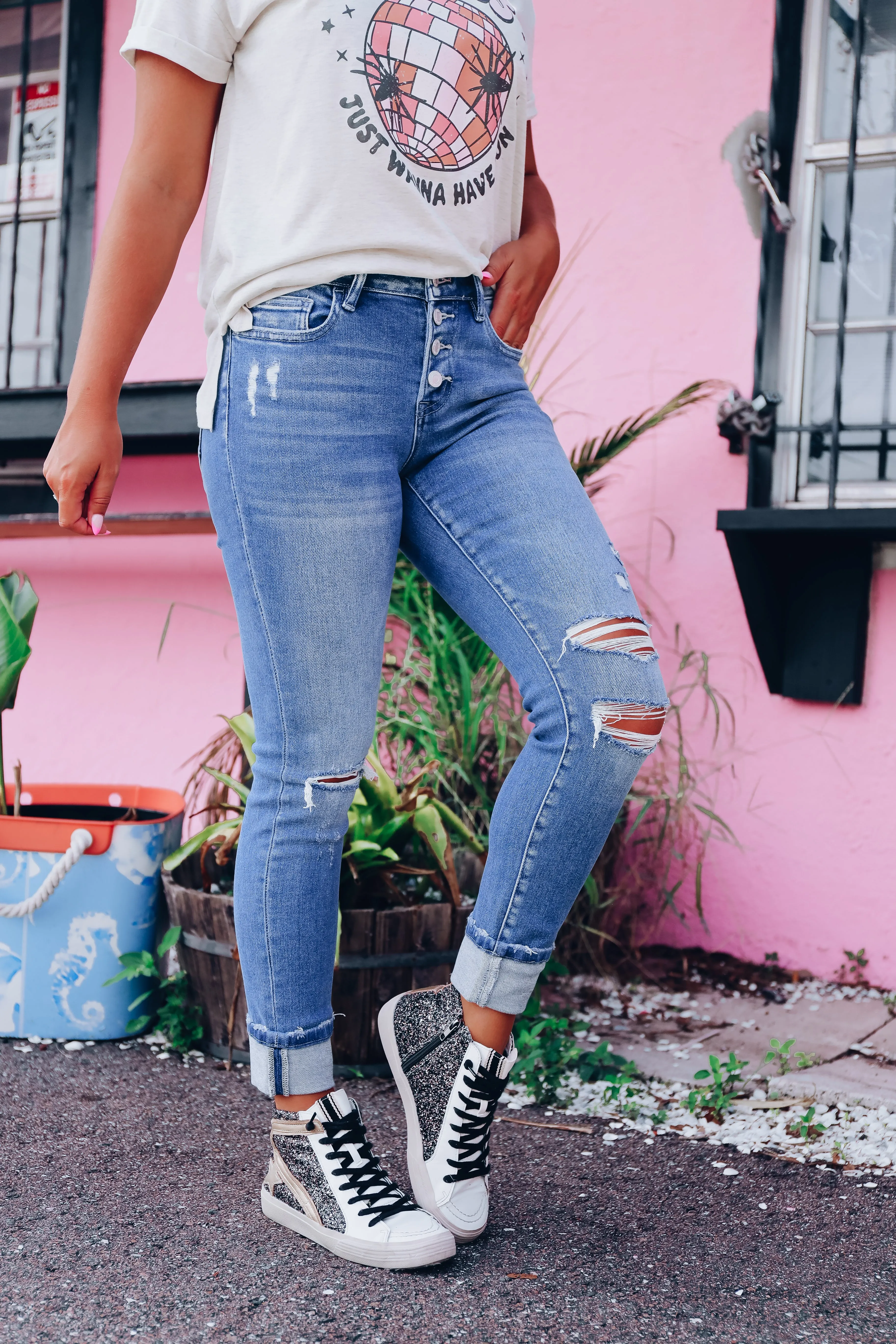 Apollo Distressed Cuffed Skinny Jeans