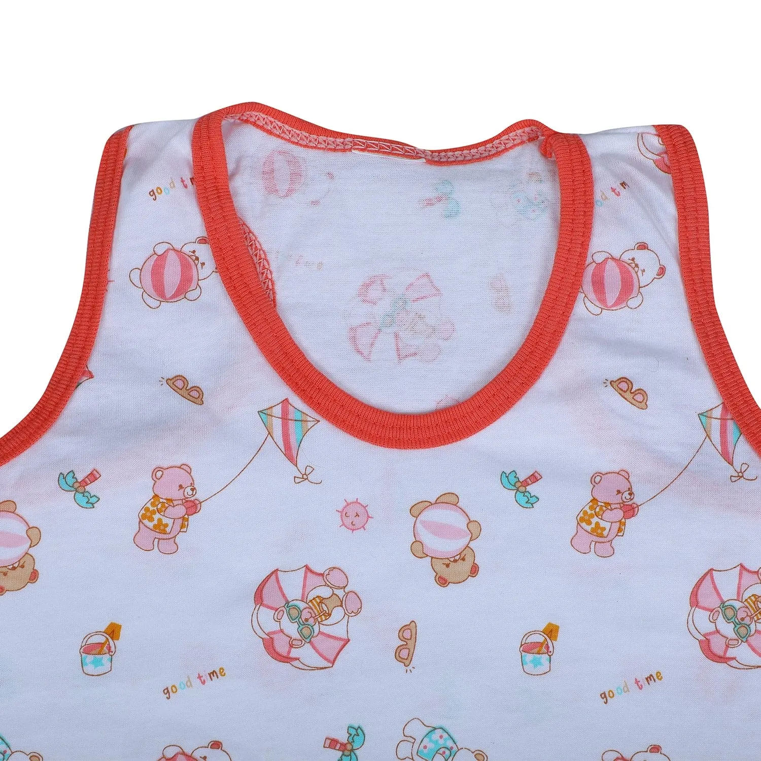 Baby Moo Kite Flying Bear Pure Cotton Sleeveless Vest With Matching Bottom 2pcs Set - Red