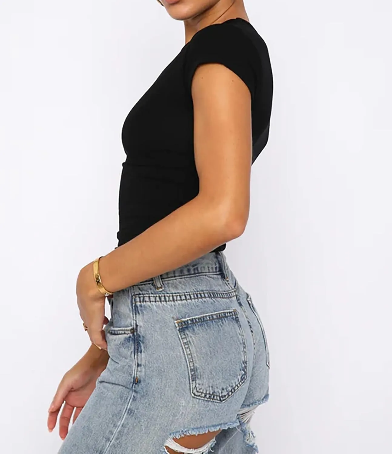 BAIGRAM Womens Basic Slim fit Crop Top Tee Shirt Short Sleeve Workout Round Neck Cropped Tshirt