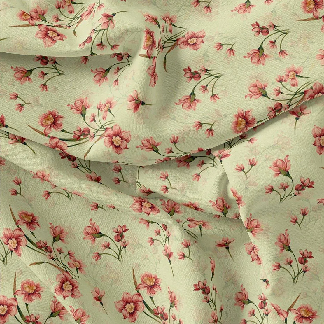 Beautiful Tiny Pink Chintz Digital Printed Fabric - Kota Doria