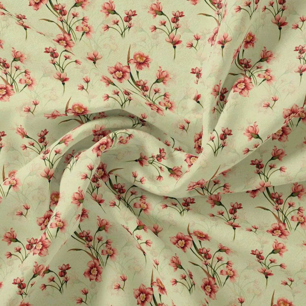 Beautiful Tiny Pink Chintz Digital Printed Fabric - Kota Doria
