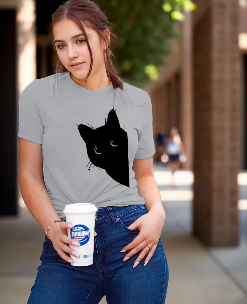 Cat Shirts for Women Black Cats Tshirt Animal Shirt Teen Girl Graphic Tops Casual Short Sleeve Clothes
