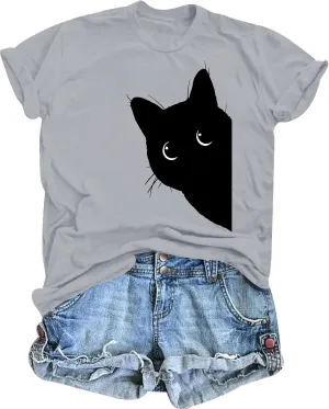 Cat Shirts for Women Black Cats Tshirt Animal Shirt Teen Girl Graphic Tops Casual Short Sleeve Clothes