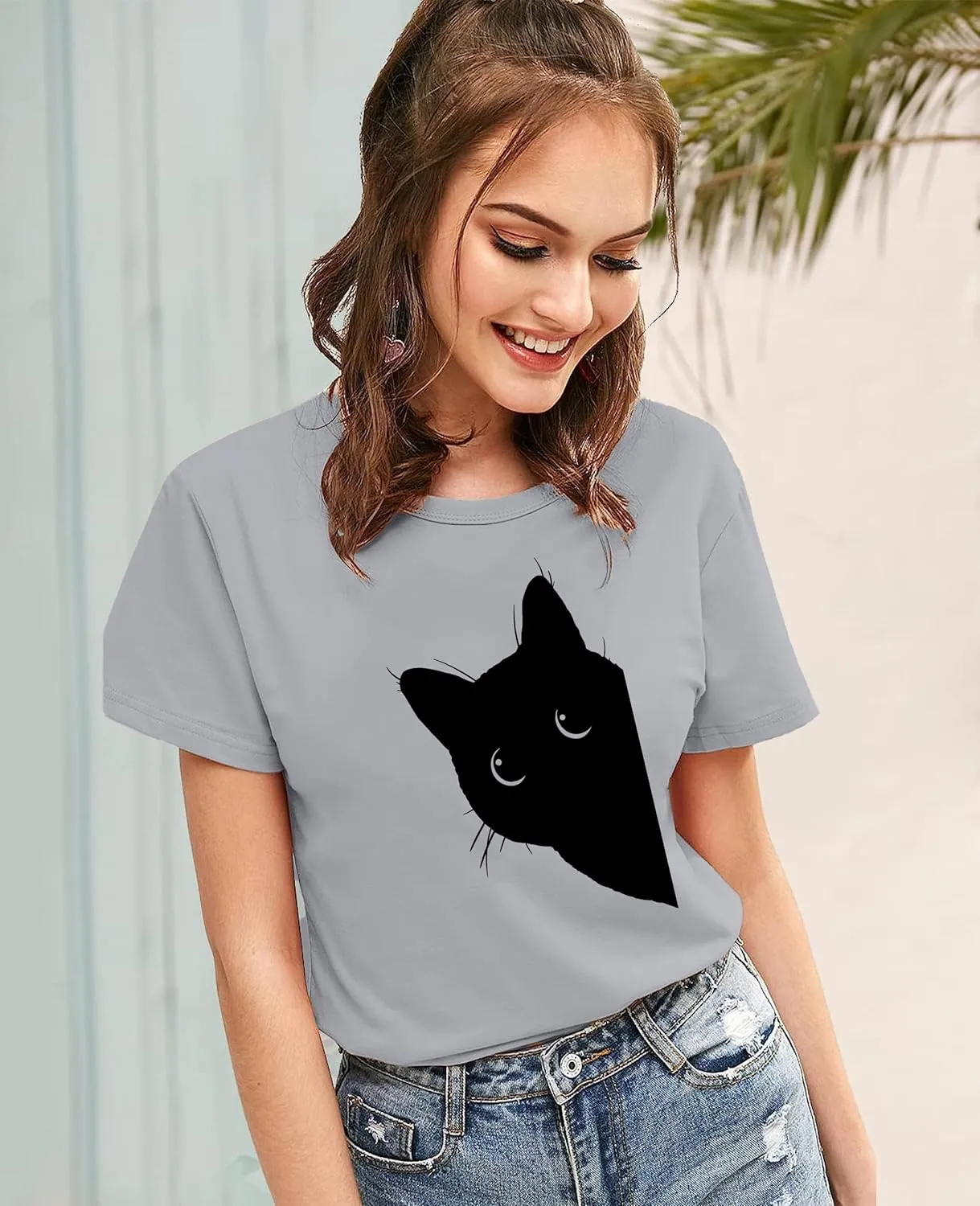 Cat Shirts for Women Black Cats Tshirt Animal Shirt Teen Girl Graphic Tops Casual Short Sleeve Clothes