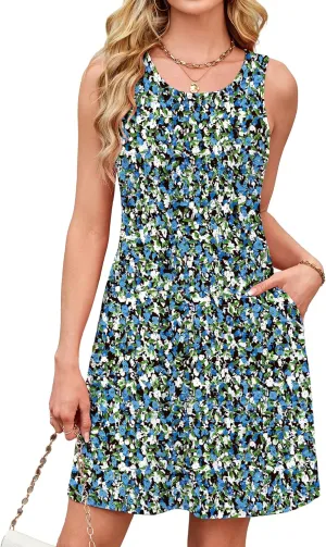 Coverup Sundresses for Women Eyelet Swimsuit Cover Up with Pockets Casual Loose Sleeveless Summer Beach Tank Dress