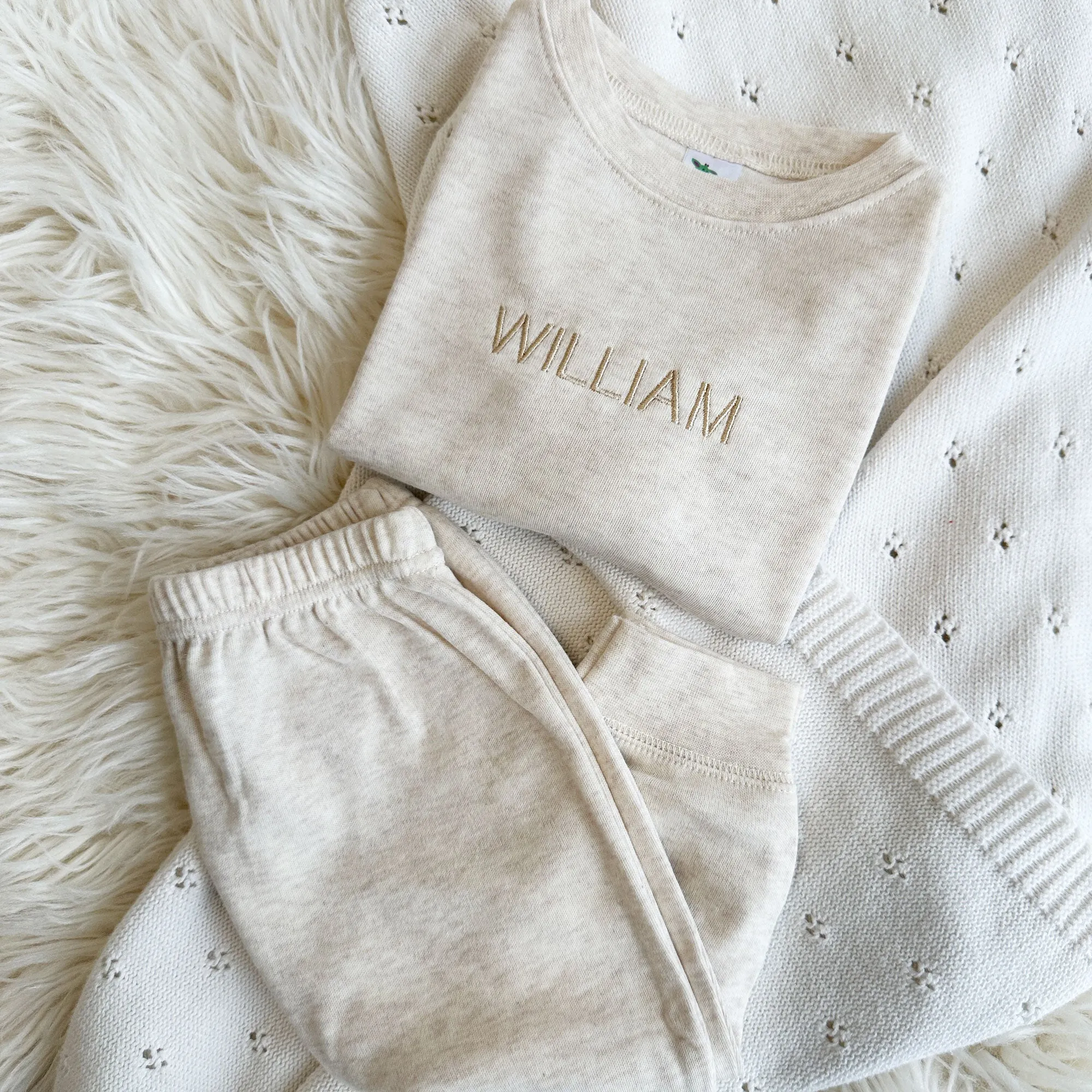 Custom Leighton Jogger Set for Babies with Minimalist Embroidery