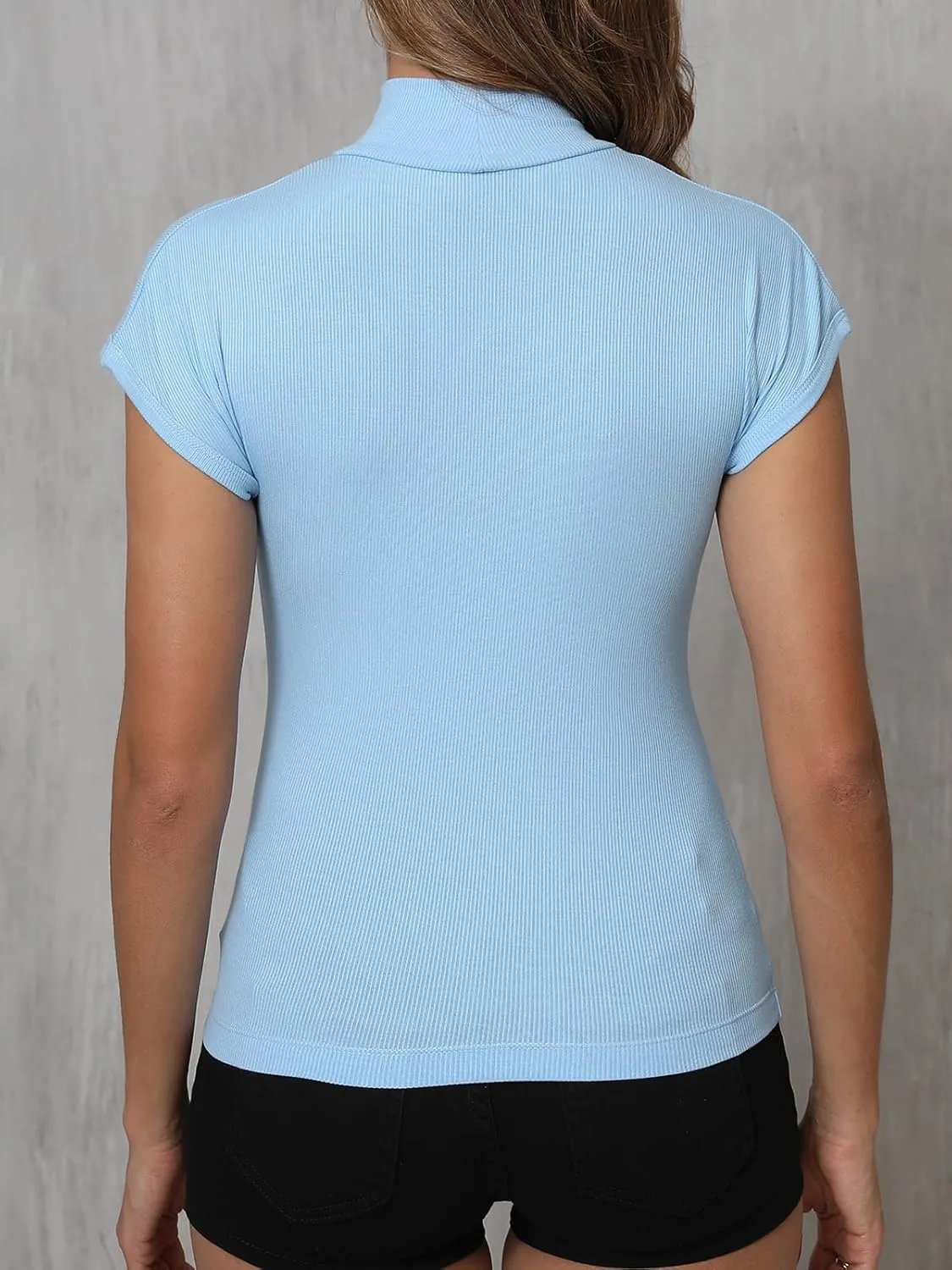 Dwnval Womens Fashion Mock Turtle Neck Short Sleeve Shirts Slim Fit Ribbed Knited Tops 2025 Spring Summer