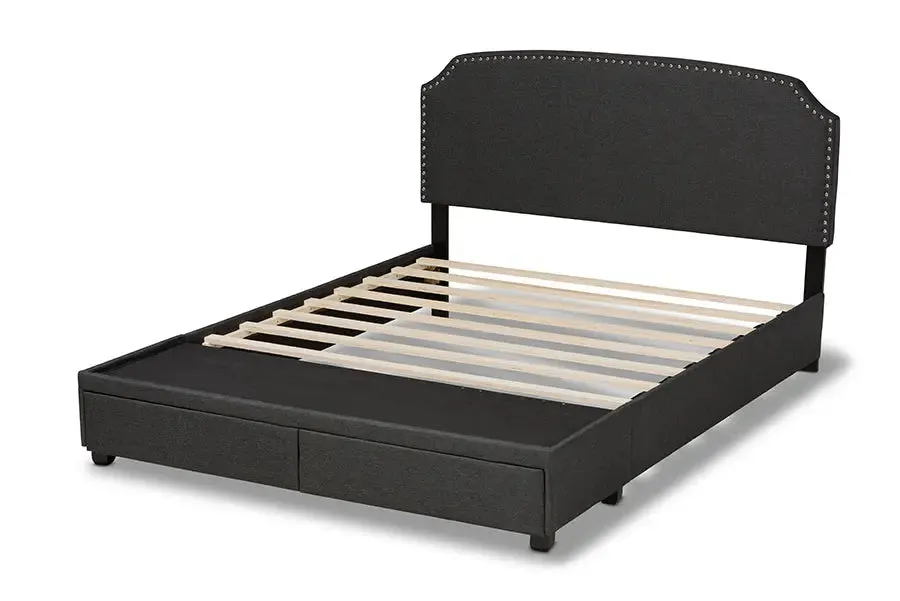 Elena Dark Gray Fabric 2-Drawer Platform Storage Bed (Queen)