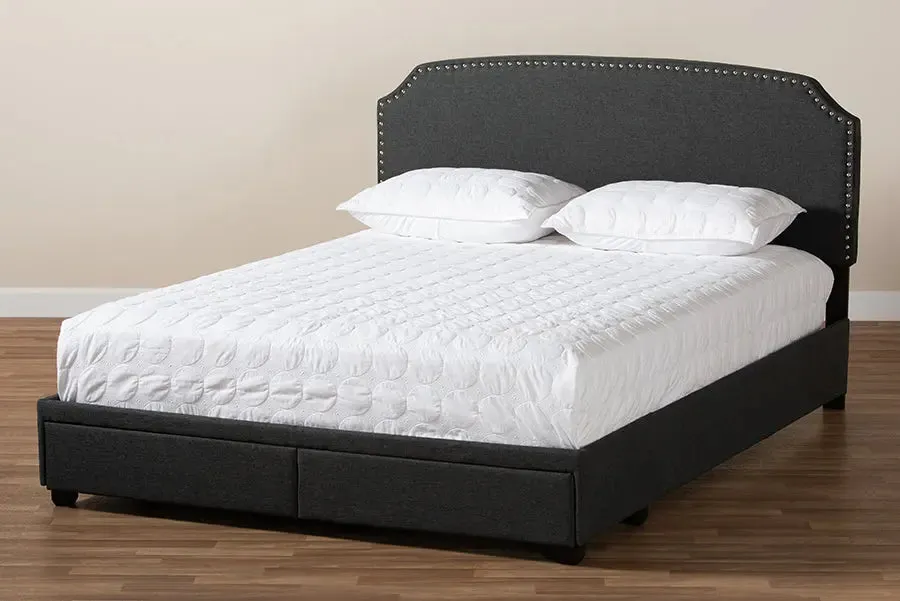 Elena Dark Gray Fabric 2-Drawer Platform Storage Bed (Queen)
