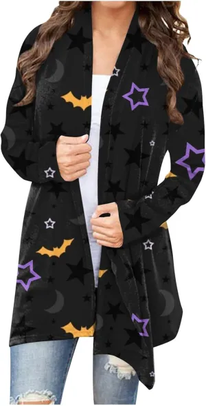 Halloween Cardigan Lightweight Long Sleeve Open Front Halloween Printed Oversized Cardigans for Women Fall Cardigan