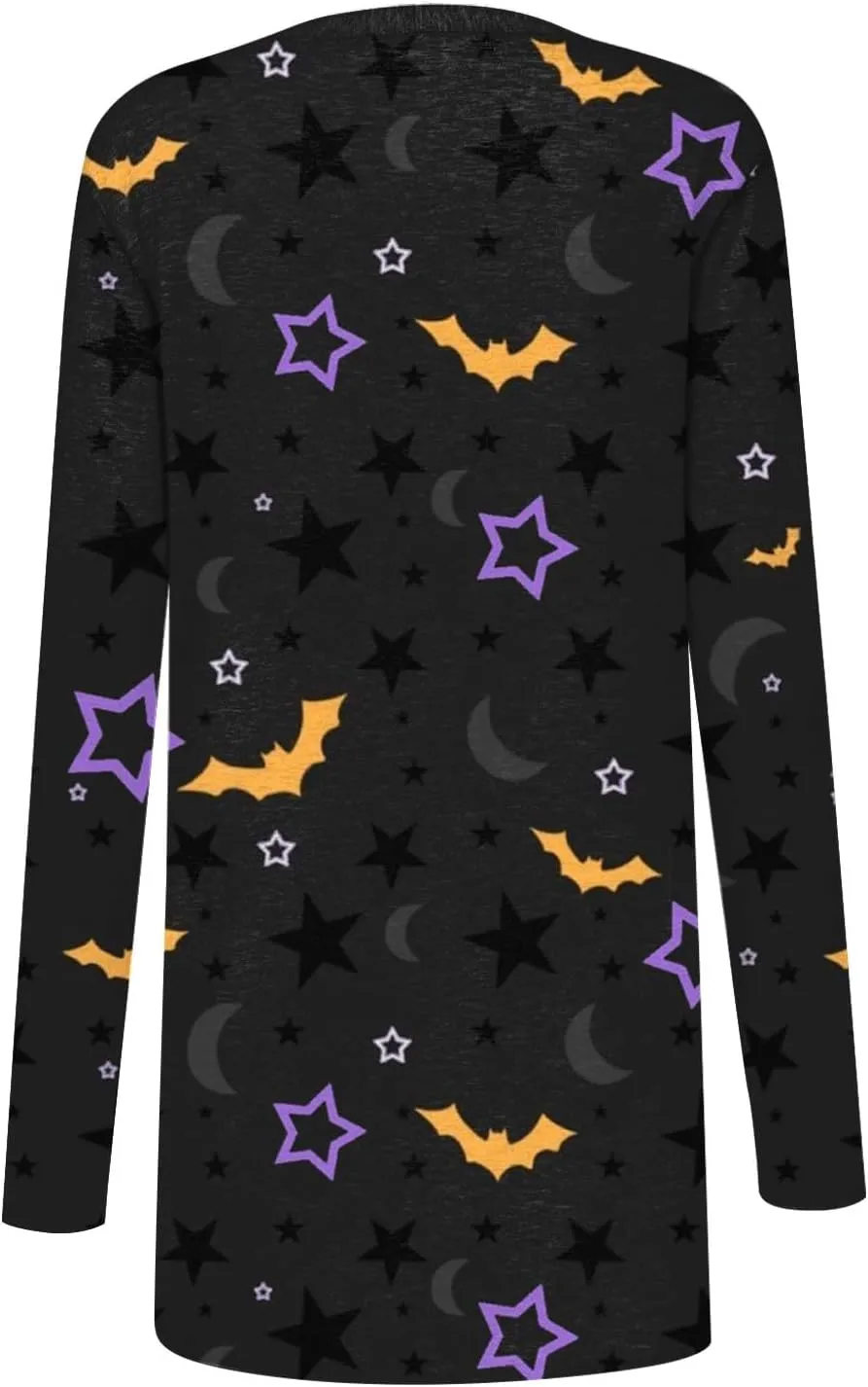 Halloween Cardigan Lightweight Long Sleeve Open Front Halloween Printed Oversized Cardigans for Women Fall Cardigan