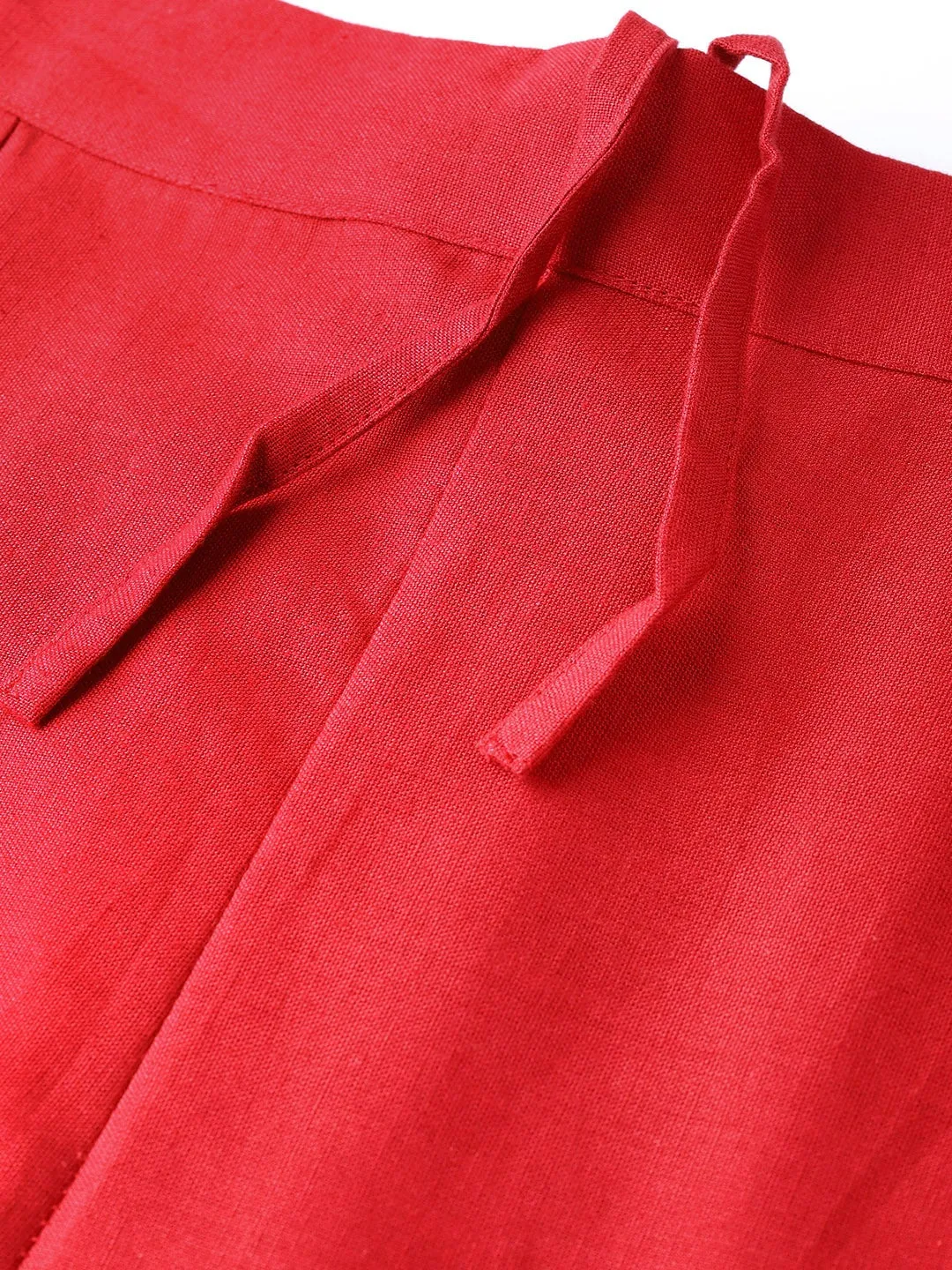 Jashvi Red Solid Cotton Flex Slim Fit Women Pants With Two Pockets