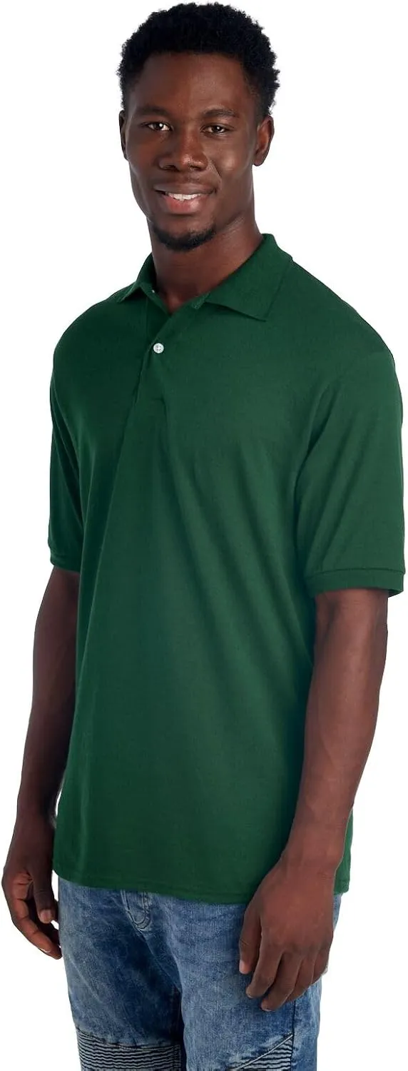 Jerzees Men's Short Sleeve Polo Shirts, Cotton Blend, Two Button Closure, Regular Fit, Sizes S-5x
