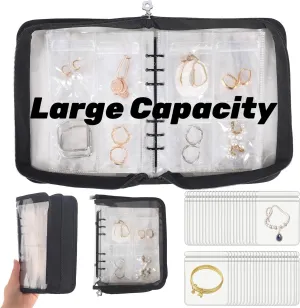 Jewelry Storage Book Organizer - Transparent Earring Binder for Necklace, Ring Travel - Black, 80 Pcs Pouches