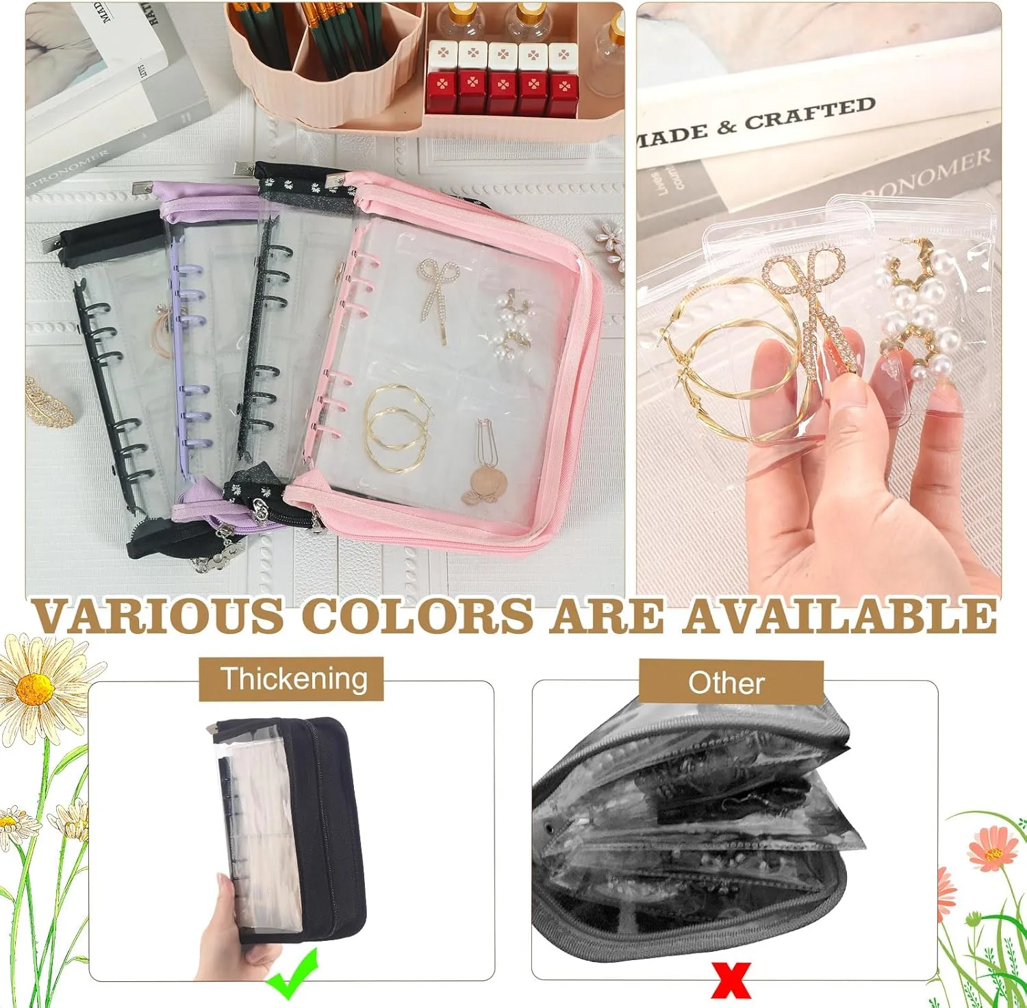 Jewelry Storage Book Organizer - Transparent Earring Binder for Necklace, Ring Travel - Black, 80 Pcs Pouches