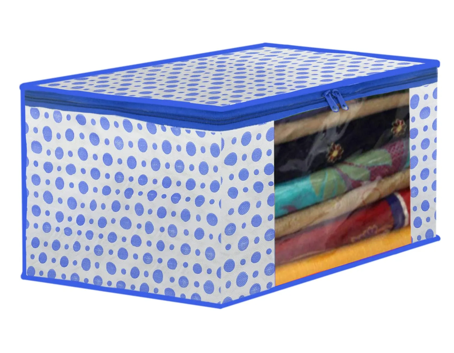 Kuber Industries Dot Printed Non-Woven Saree Cover, Cloth Organizer, Wardrobe Organiser With Tranasparent Window- Pack of 4 (Blue & Pink)-46KM0508