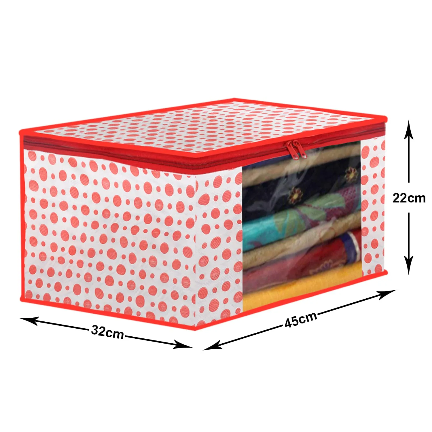 Kuber Industries Dot Printed Non-Woven Saree Cover, Cloth Organizer, Wardrobe Organiser With Tranasparent Window- Pack of 4 (Blue & Pink)-46KM0508