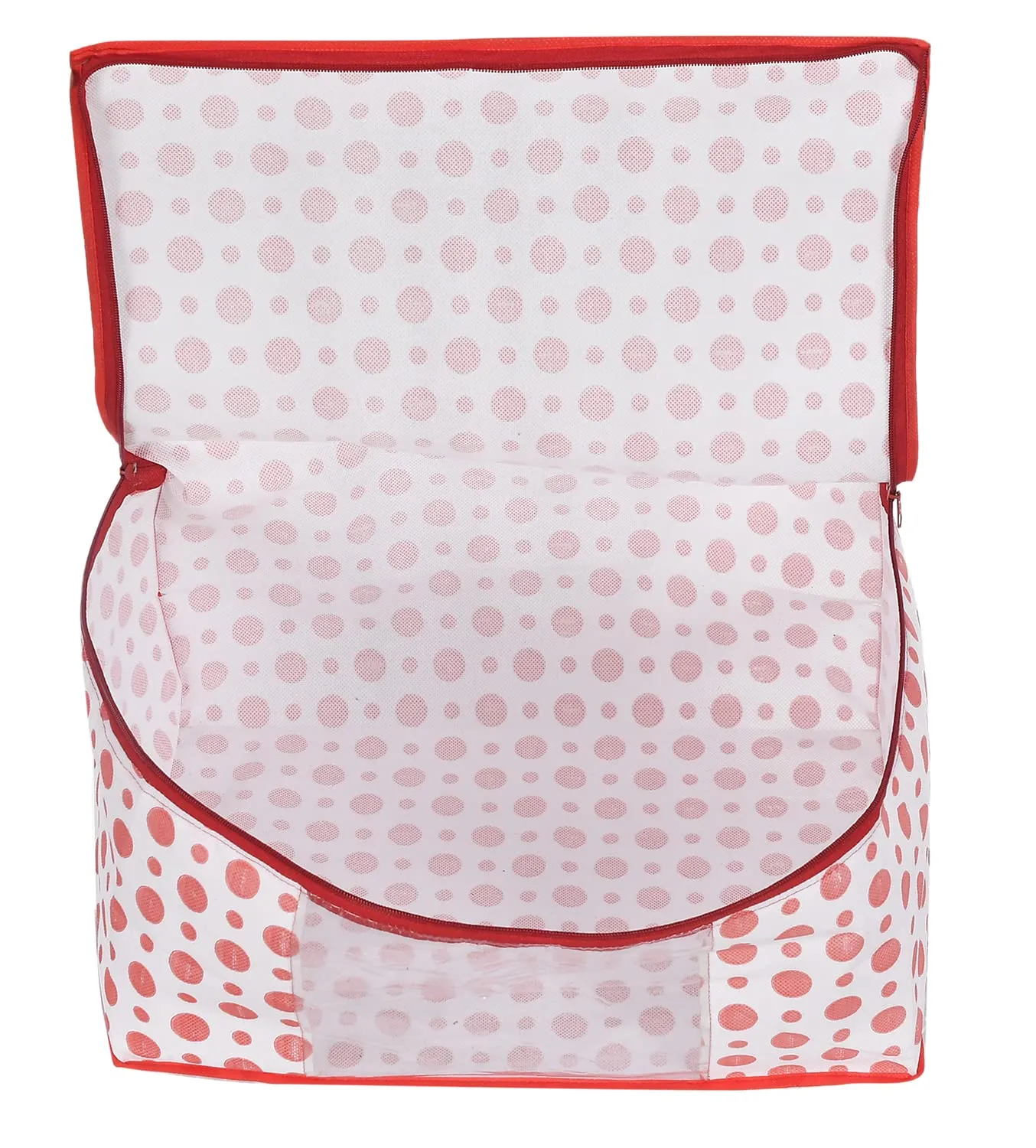 Kuber Industries Dot Printed Non-Woven Saree Cover, Cloth Organizer, Wardrobe Organiser With Tranasparent Window- Pack of 4 (Blue & Pink)-46KM0508