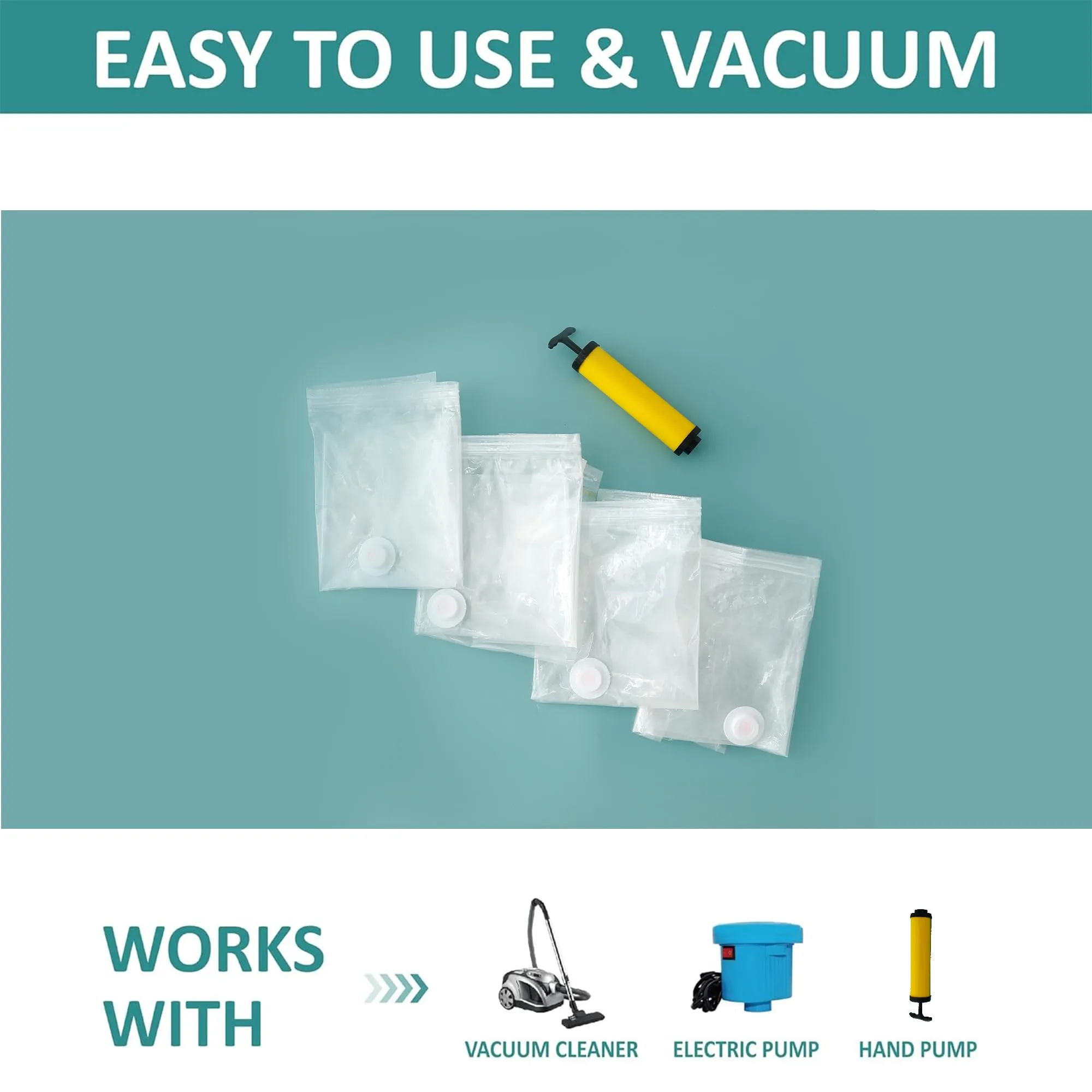 Kuber Industries Set of 4 Vacuum Bags for Storage with Pump | Spacesaver Vaccine Bags for Clothes & Pillows | Sealed Compression Bags for Travel with Hand Air Pump | XNL003 - Yellow & Transparent