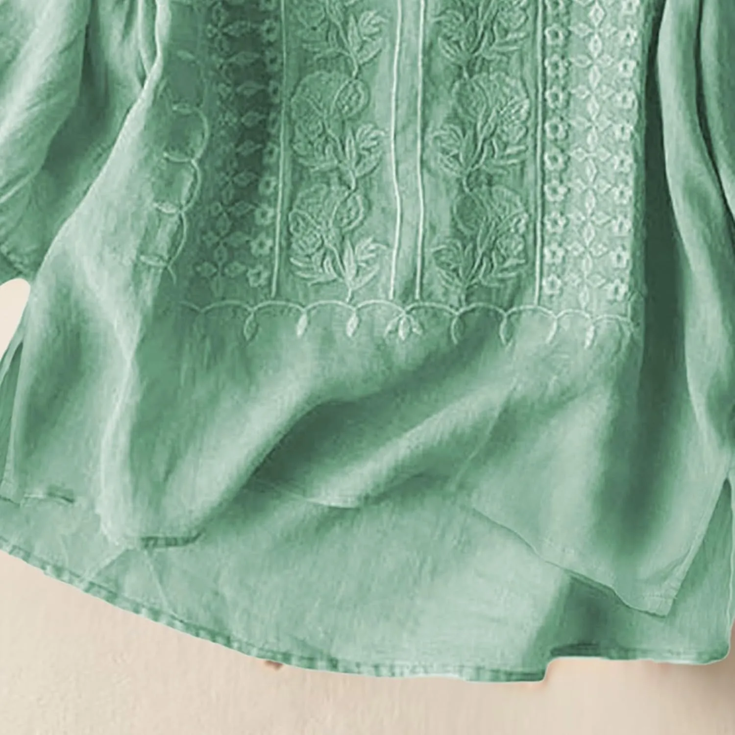 Linen Clothes 3/4 Sleeve Embroidered Tops for Women Summer Shirts 2025 Boho Dressy Casual Loose Fit Blouses