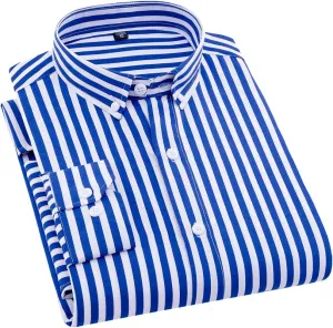 Men's Classic Casual Vertical Striped Slim Fit Long Sleeve Dress Shirts