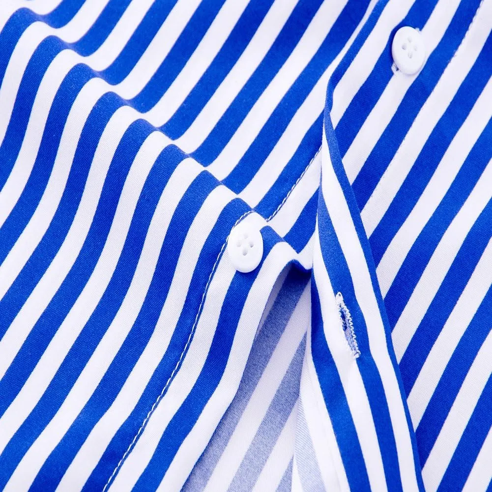 Men's Classic Casual Vertical Striped Slim Fit Long Sleeve Dress Shirts