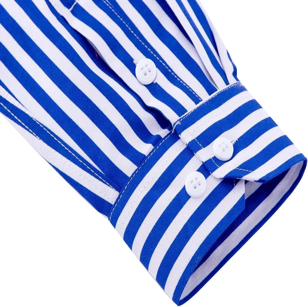 Men's Classic Casual Vertical Striped Slim Fit Long Sleeve Dress Shirts