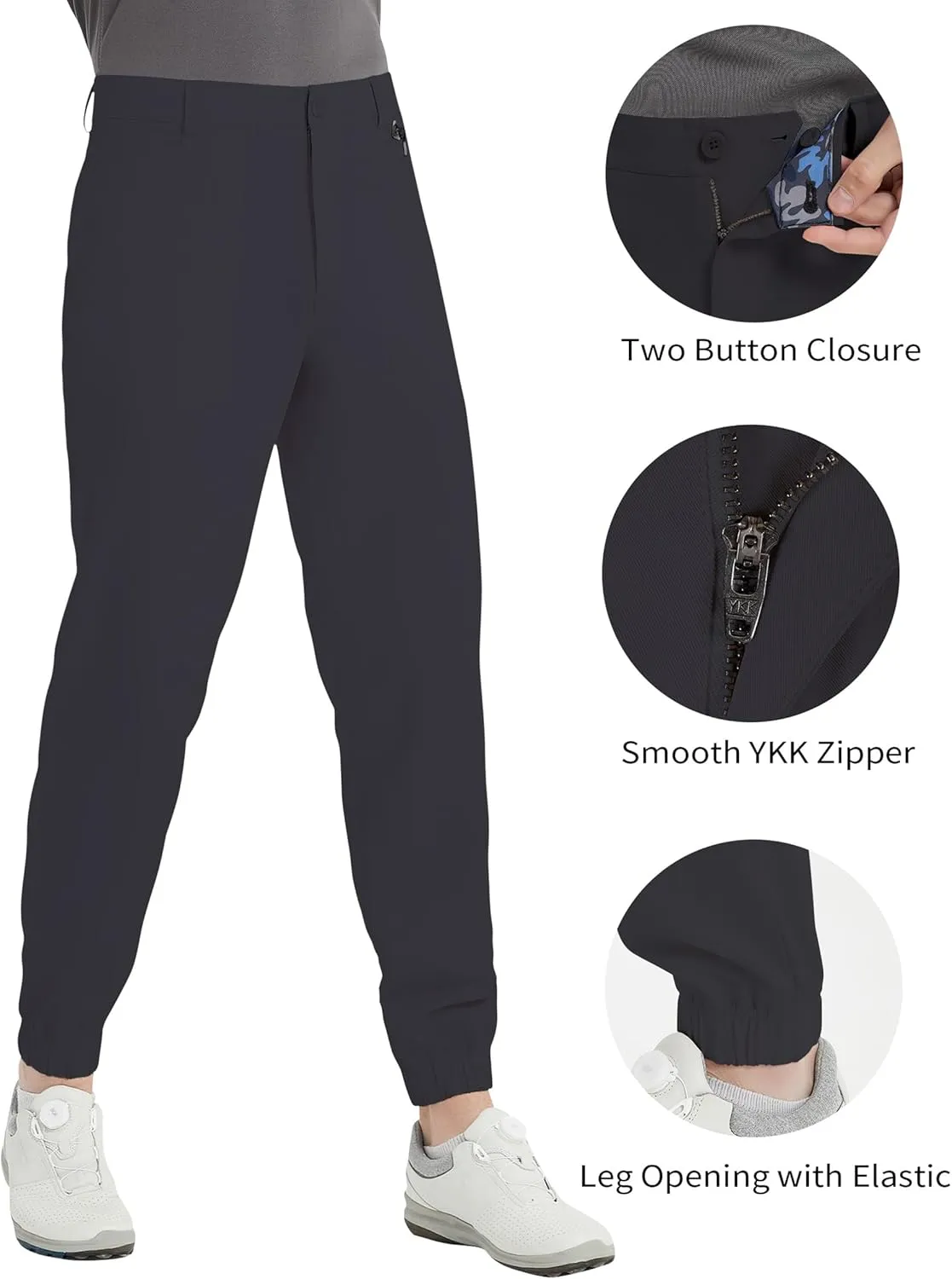 Men's Golf Pants Stretch Joggers Lightweight Slim Fit Casual Tapered Hiking Pants with Zipper Pockets