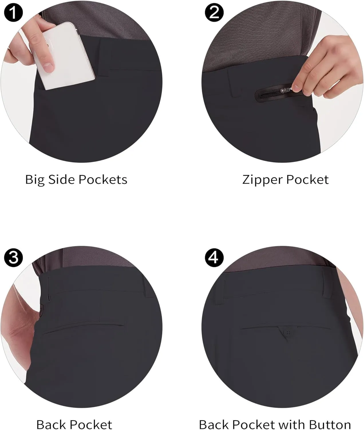 Men's Golf Pants Stretch Joggers Lightweight Slim Fit Casual Tapered Hiking Pants with Zipper Pockets