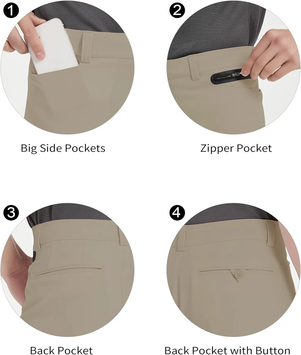 Men's Golf Pants Stretch Joggers Lightweight Slim Fit Casual Tapered Hiking Pants with Zipper Pockets