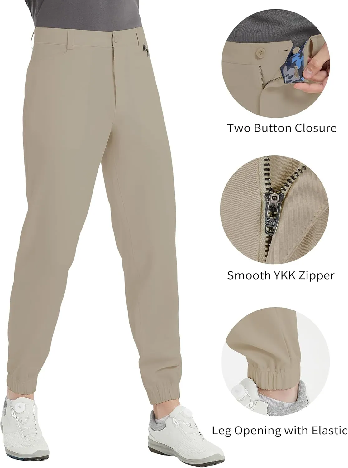 Men's Golf Pants Stretch Joggers Lightweight Slim Fit Casual Tapered Hiking Pants with Zipper Pockets