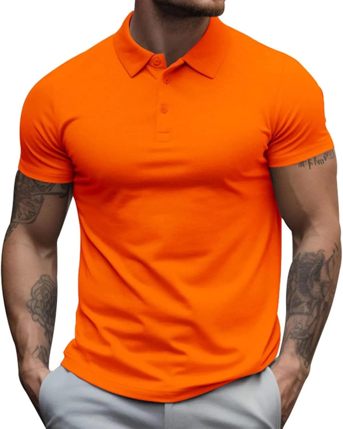 Men's Slim fit Breathable Solid Golf Polo with Pocket Summer Plain Short Sleeve Casual Fashion Shirt