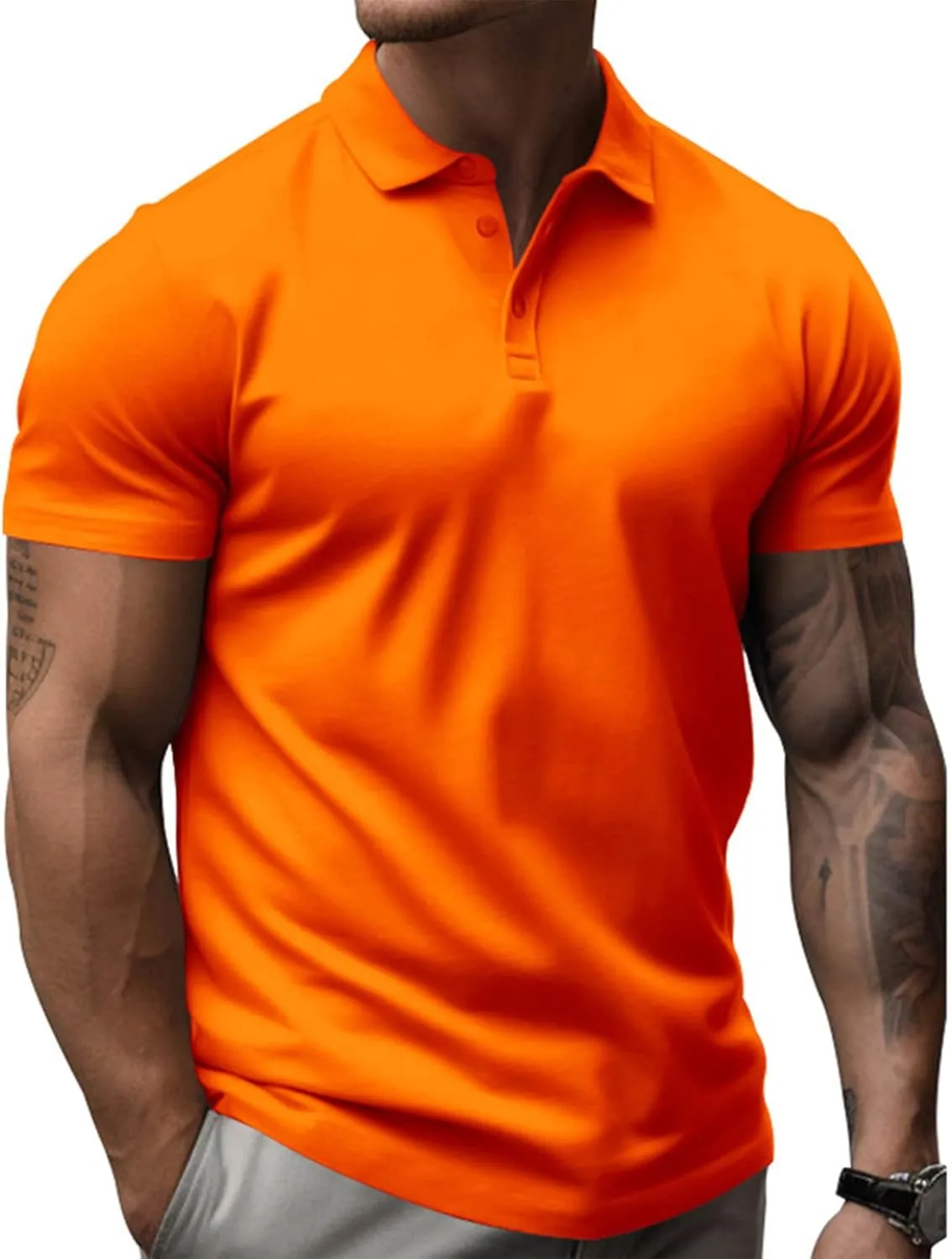 Men's Slim fit Breathable Solid Golf Polo with Pocket Summer Plain Short Sleeve Casual Fashion Shirt