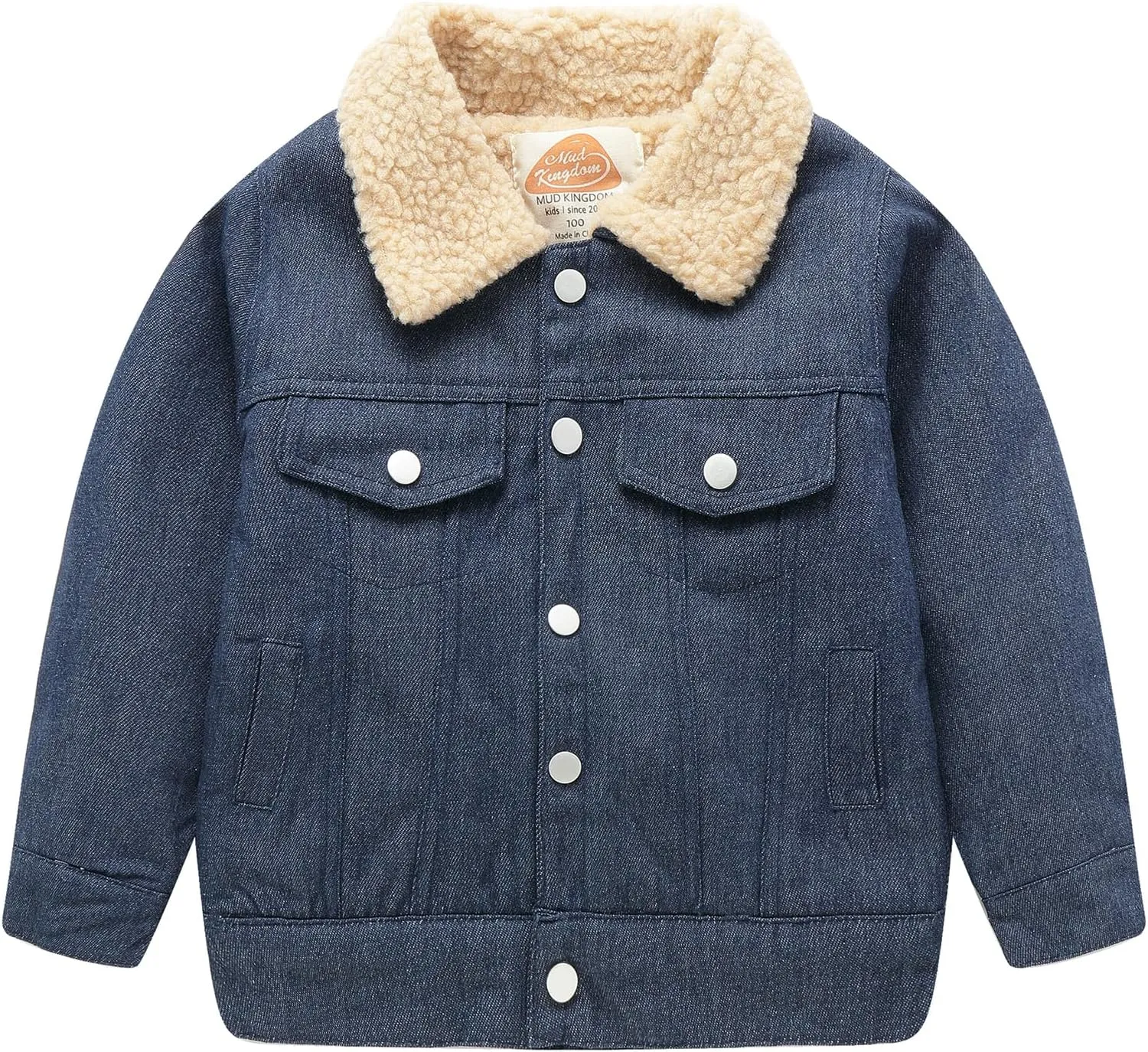 Mud Kingdom Little Boys Denim Jacket Fleece Lined Cute Sherpa Collar Snap Button