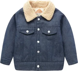 Mud Kingdom Little Boys Denim Jacket Fleece Lined Cute Sherpa Collar Snap Button