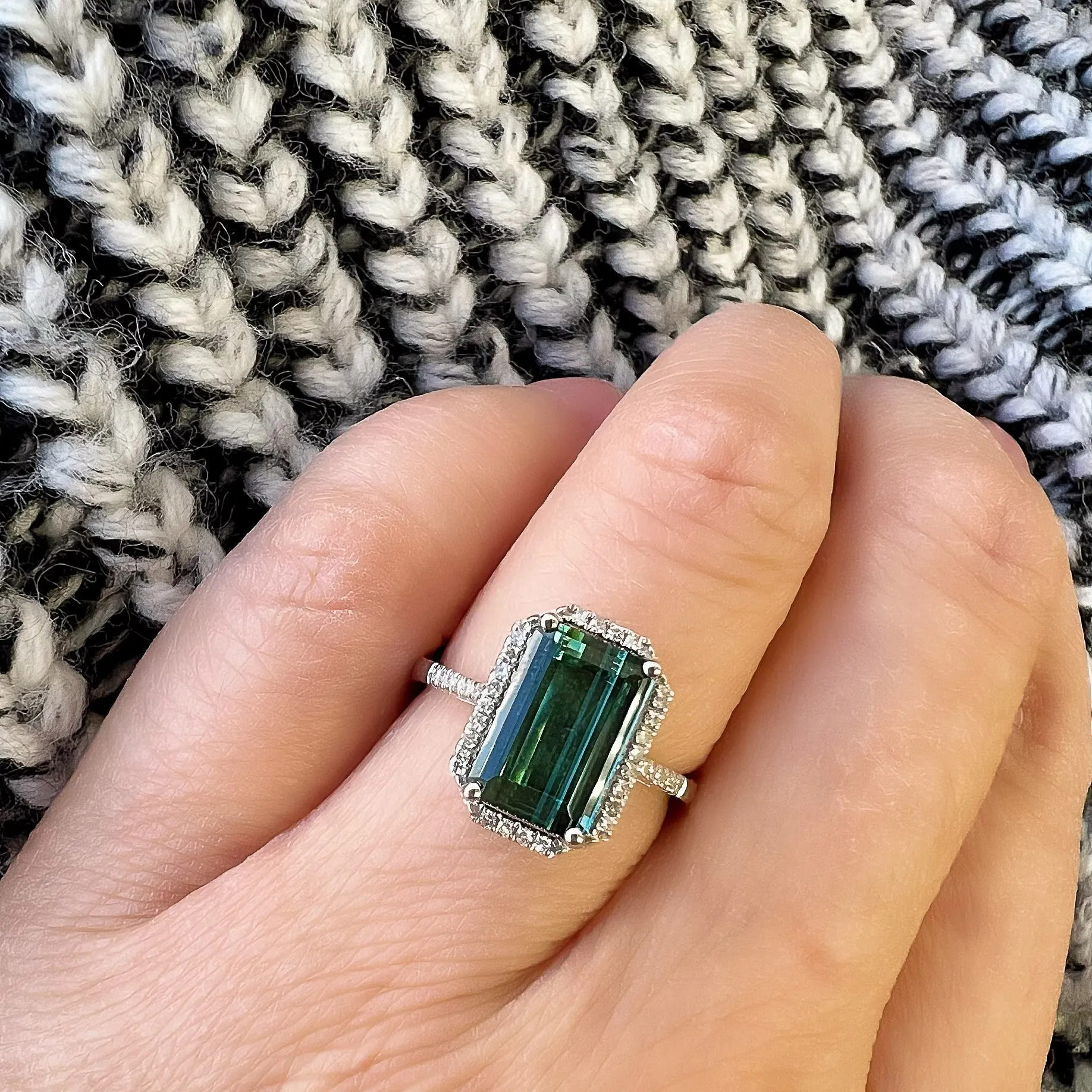 One of a Kind Green Tourmaline Ring in White Gold