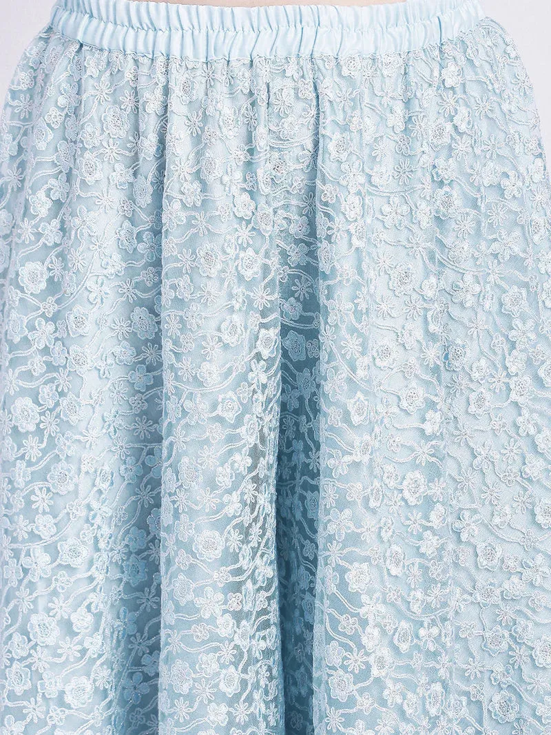 Powder Blue Kurta With Net Palazzo And Dupatta