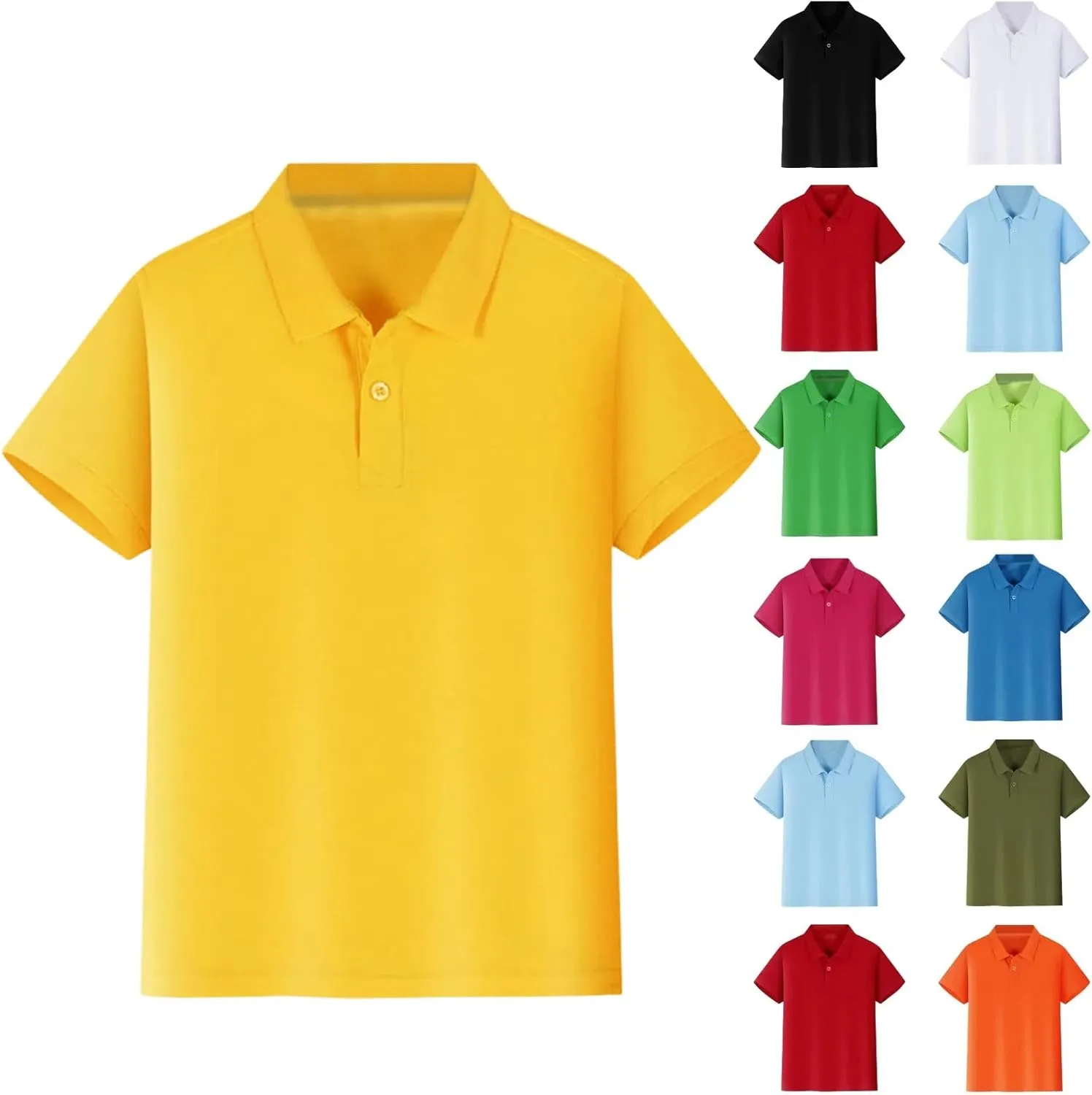 Preppy Boys Girls Pique Polo Shirt Short Sleeve Solid Active School Uniform Button Closure Breathable Performance Tshirt 5-12