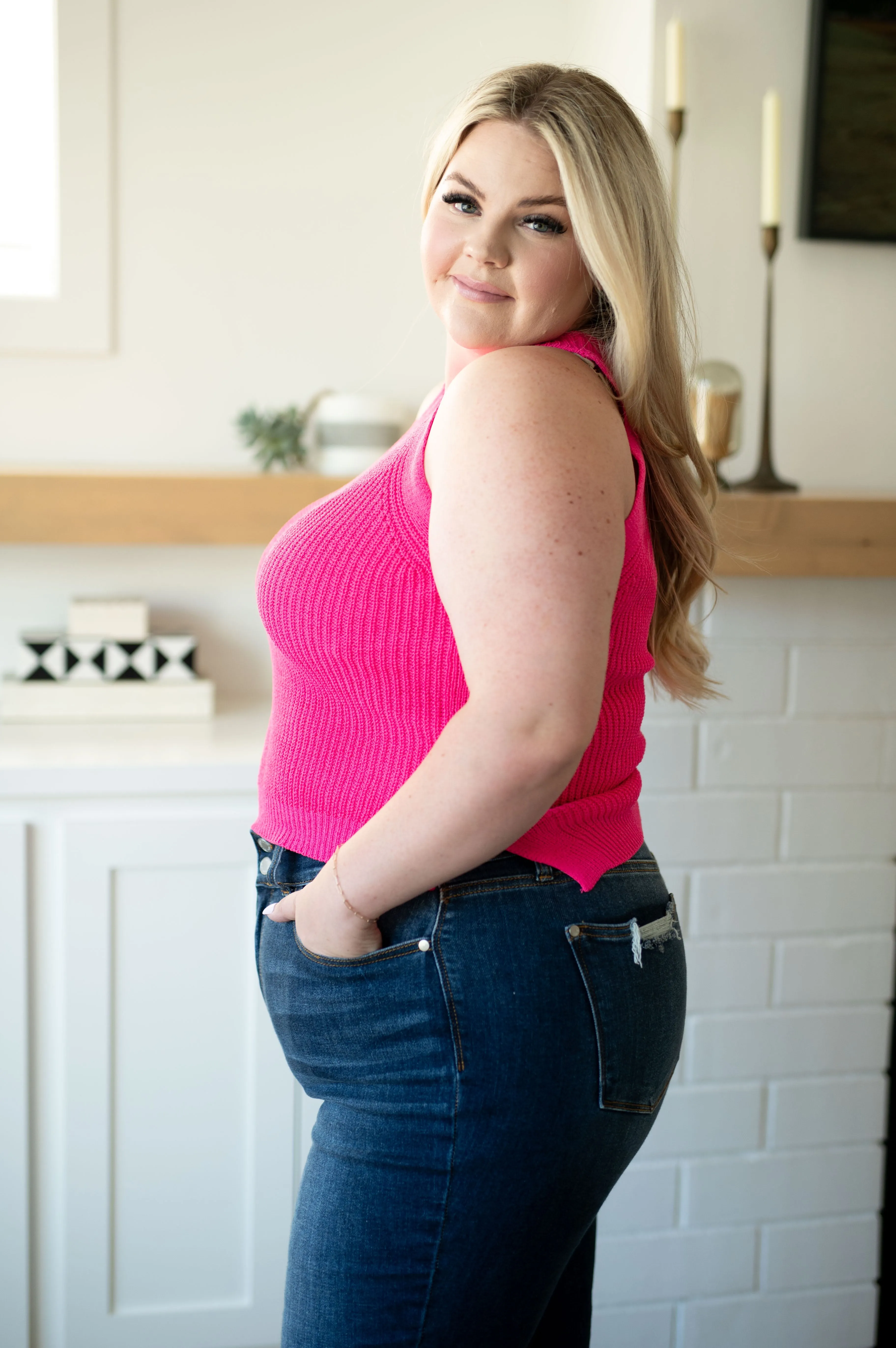 Previous Engagement Halter Neck Sweater Tank in Pink - Annie Wear