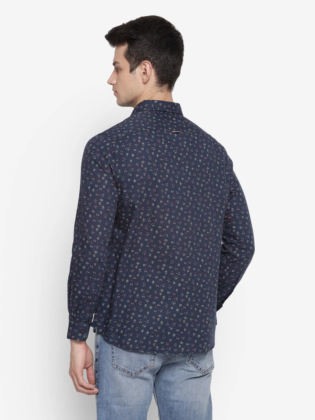 Printed Navy Blue Slim Fit Causal Shirt