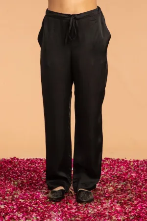 Slim Fit Modal Satin Pants - Black