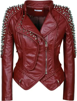 SX New Punk Rivet faux leather PU Jacket Women fashion Biker Jacket Black Slim Fit Streetwear Coat